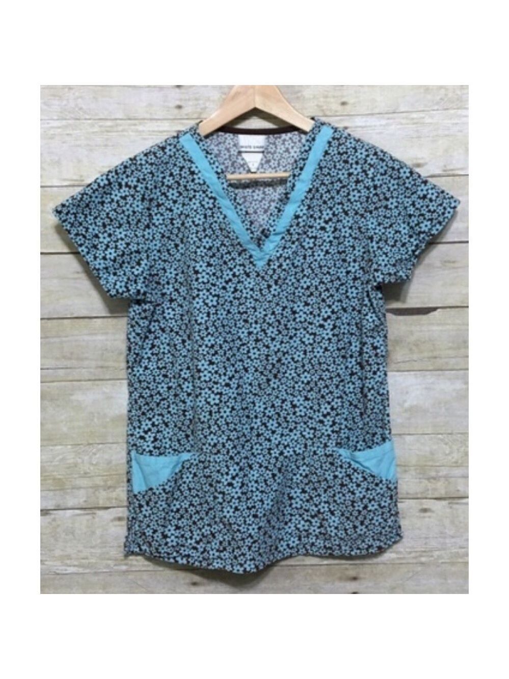 White Swan lightweight corduroy floral scrub top size S
